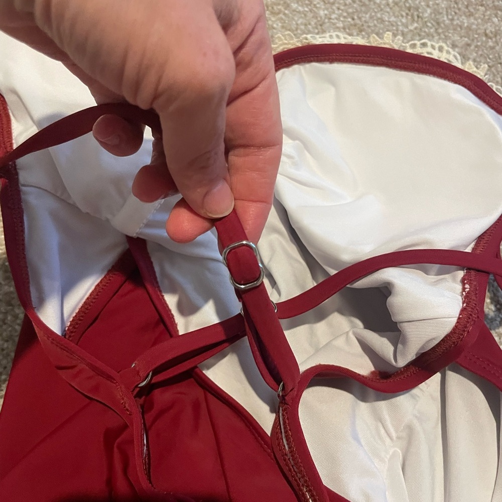 Cupshe Red and Cream Lace One Piece Swimsuit - Picture 9 of 9